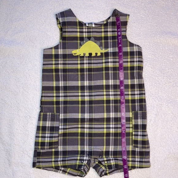 Carters 24m grey plaid dinosaur jon jon romper - Picture 5 of 8